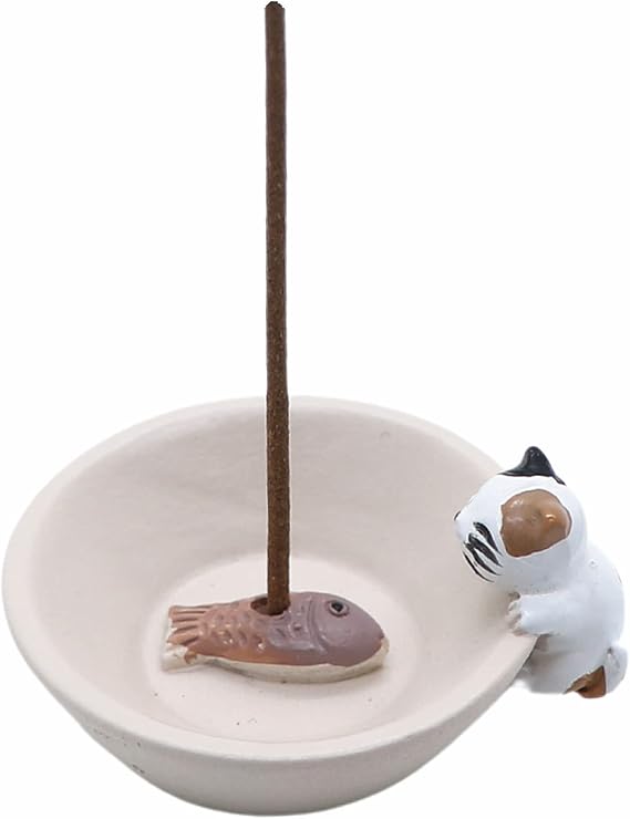 Newwe Incense Holder Resin Incense Stick Burner Small Cat Incense Sticks Holder ,Mini Cute Animal Statue Home Insencents Burner