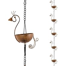 10.1ft Rain Chain for Outside, Rain Chain with 12 Peacock Cups, Adjustable Rain Catcher Chain for Outside, Replacement Downspout for Gutters, Eaves, Drainage