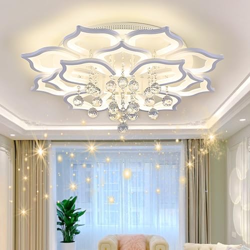 Modern Ceiling Light,Crystal Flush Mount LED Chandelier Ceiling Flower Lamp with Remote Control for Living Room,Bedroom,Hall,Dining Room,Etc.31.572w16 Heads...