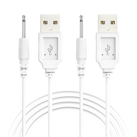 USB DC Charging Cable 2.5mm DC Charger Cord 2.7Ft Replacement for Massager-2 Pack(White)