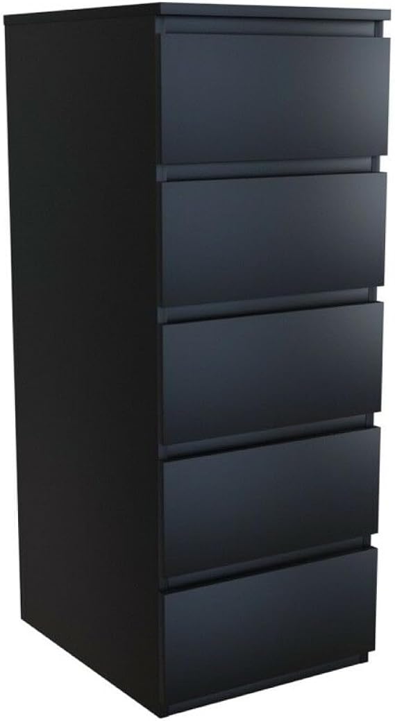 WHATSIZE ENTERPRISE – Moderna – Large Chest of Drawers – Contemporary 5 Drawer Tall Dresser & Filing Cabinets - Office, Lounge & Bedroom Furniture Storage Cabinet, Black