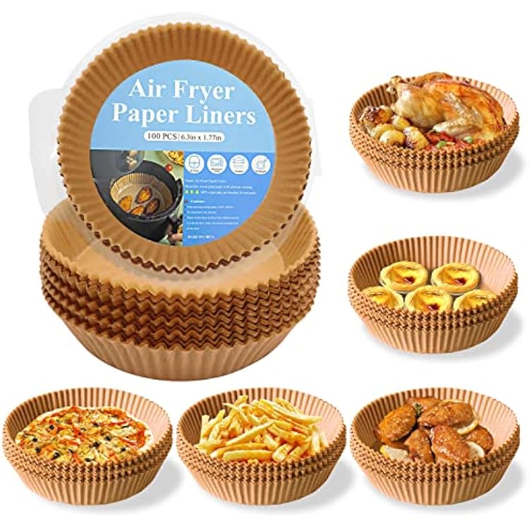 Air Fryer Disposable Paper 100 Pcs 6.3 inch Air Fryer Round Non-Stick Prime Oil-proof Parchment Cooking Paper for Fryers Basket Frying Pan Microwave Oven