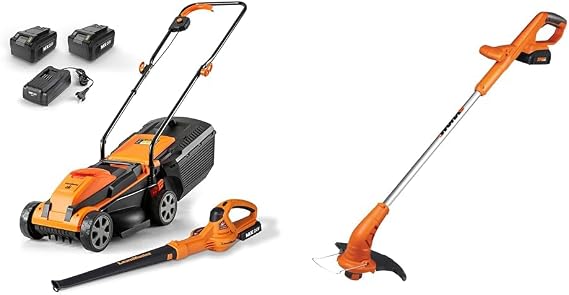LawnMaster 24V 13" Mower & Blower Combo with 2x4Ah Batteries, Charger & Worx 20V 10"-12" String Trimmer Cordless & Edger with Battery & Charger