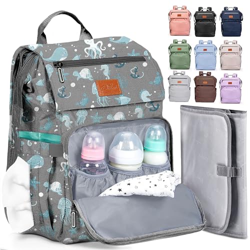 PILLANI Baby Diaper Bag Backpack - Backpack Diaper Bag wLarge Capacity - Baby Shower Gifts - Waterproof Travel Diaper Bags wChanging Pad, Insulated Bottle Holders, Padded Straps - Baby Boy Stuff