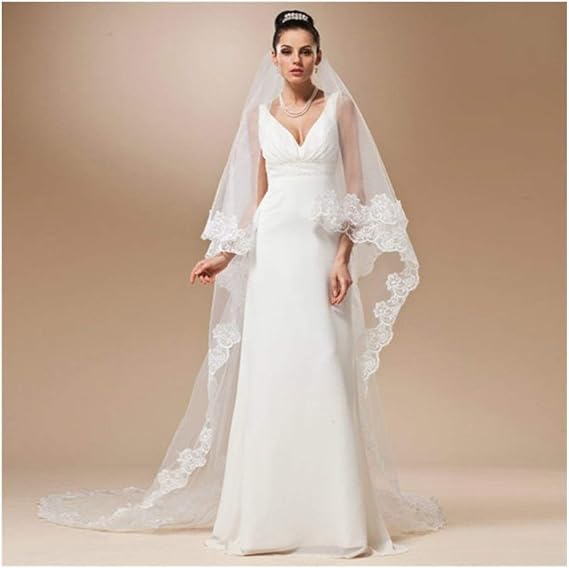 Bridal Wedding Veils One Layer Lace Edge White Ivory Cathedral Wedding Veil Long Bridal Veil Wedding Accessories Gorgeous Bridal Tulle (Color : White, Item Length : 150cm)