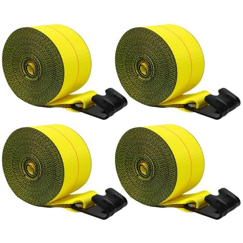 4 x30 Winch Straps with Flat Hooks, Heavy Duty Trailer Winch Straps, 16,200 lbs Breaking Strength Flatbed Straps, 4in x 30ft Cargo Controls for Flatbed Trailer, Truck, Utility Trailer4 Pack