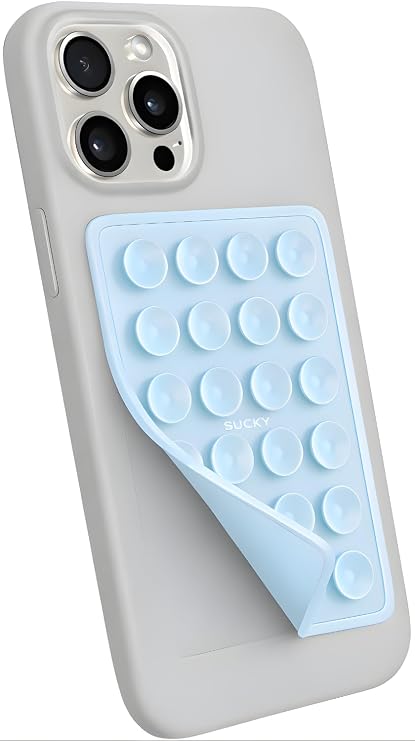 Suction Phone Case Mount, Phone Sticky Grip for iPhone and Android, Adhesive Phone Accessory, Hands-Free Mirror Shower Phone Holder for Videos and Selfies (Baby Blue)