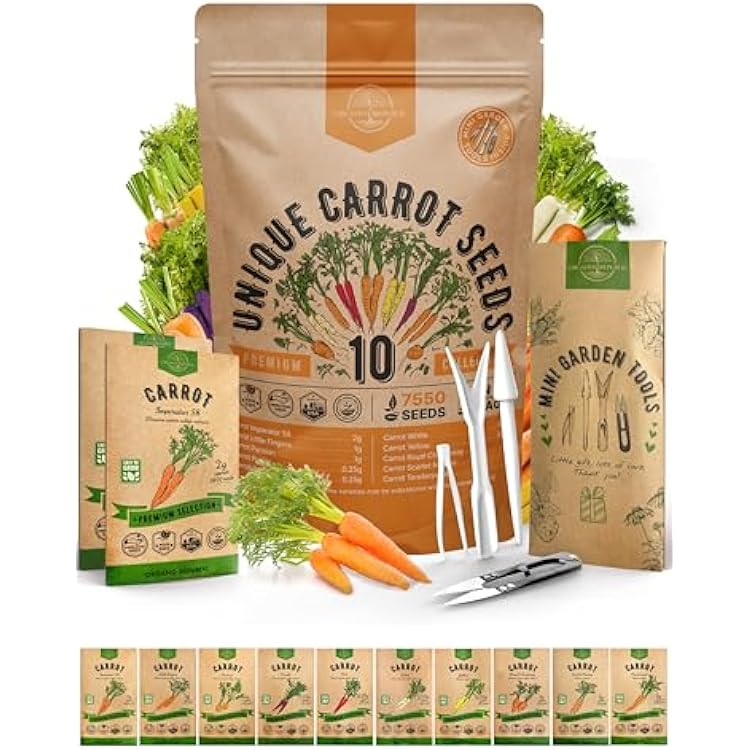 Organo Republic 10 Unique Carrot Seeds Variety Pack - 7,550 Non-GMO Heirloom Carrot Seeds for Outdoor & Indoor Home Gardening, Including Carrot Imperator 58, Little Fingers, Scarlet Nantes, Parisian