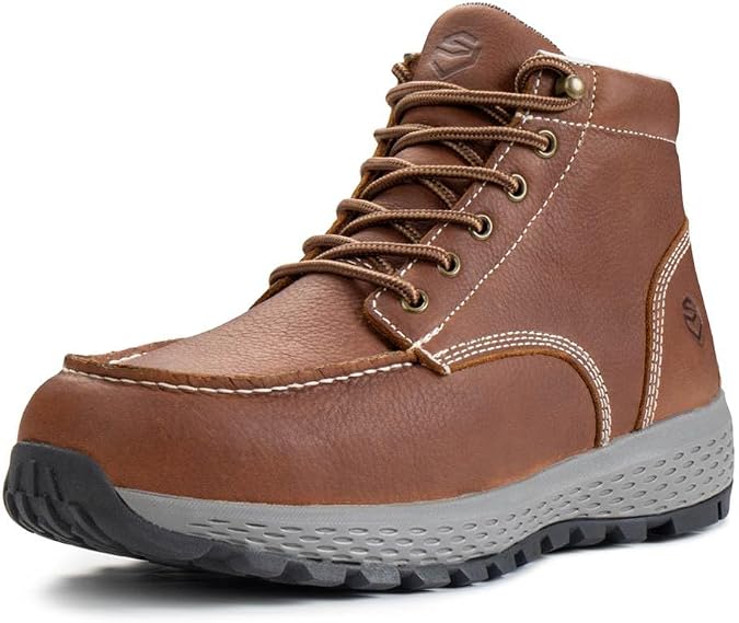 SUREWAY Men's Moc Toe Soft/Composite Toe Leather Safety Work Boots