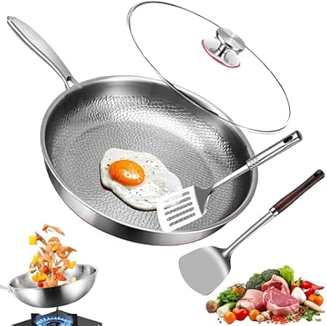 Pro Pure Titanium Frying Pan, Hammered Non-Stick Cookware, 11.02in Multifunctional for All Stoves, Durable & Lightweight, Perfect for Healthy Cooking