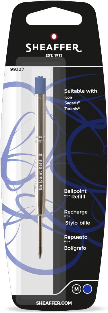 Sheaffer Ballpoint Refill T Style - Blue Medium Blister Card fits Sagaris, Taranis & Stylus
