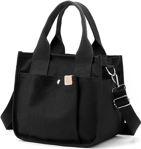 Small Canvas Tote Bag with Zipper, Canvas Multi-Pocket Crossbody Bag Purse Top Handle Satchel Handbags