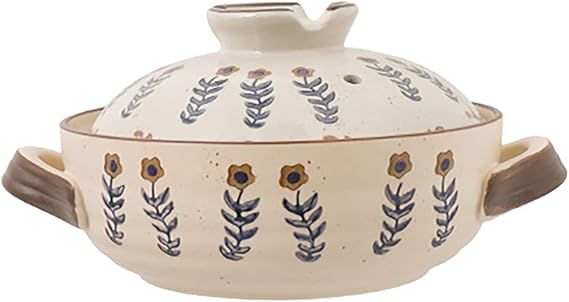 Clay Rice Cooker Pot Casserole Earthenware Clay Pot - Ceramic Casserole Dish with Lid Clay Pot Round Ceramic Cookware Household Gas Stove Open Flame Clay Pot Rice,1.5l