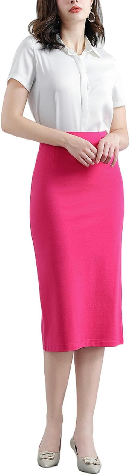 Skirts Women's Stretch Mid-Length Hip Skirt - High Waist Slim Fit Skits Professional Office Wear Elegant and Comfortable-Rose Red-XL