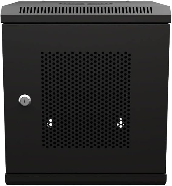 NavePoint 6U 10 Inch Network Server Cabinet, 11.8 inch Deep, Perforated Door, Black, Wall Mountable, 2 x Shelves, 1 x Blank Panel