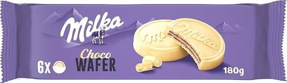Milka Wafer Chocolate | Milka Choco Wafer | Wafers with Cocoa Cream & White Chocolate Cover | Milka Cookies | 6.34 Ounce Total Weight