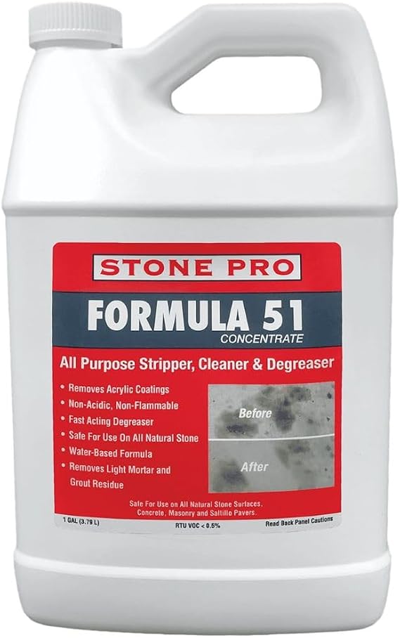 Stone Pro Formula 51 Gallon Concentrate - Heavy Duty Cleaner & Degreaser - Safe for Natural Stone, Concrete, Tile & Grout