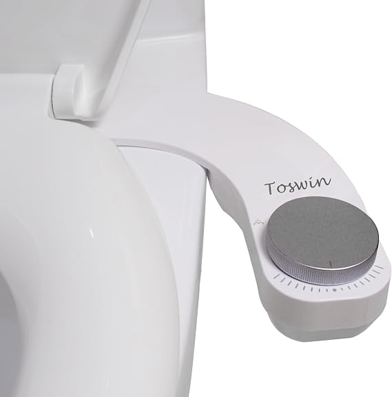 Left Handed Bidet Ultra Slim Left Hand Bidet Attachment with Dual Front & Rear Nozzles and Adjustable Water Pressure - Control Panel on Left Side-Silver Knob