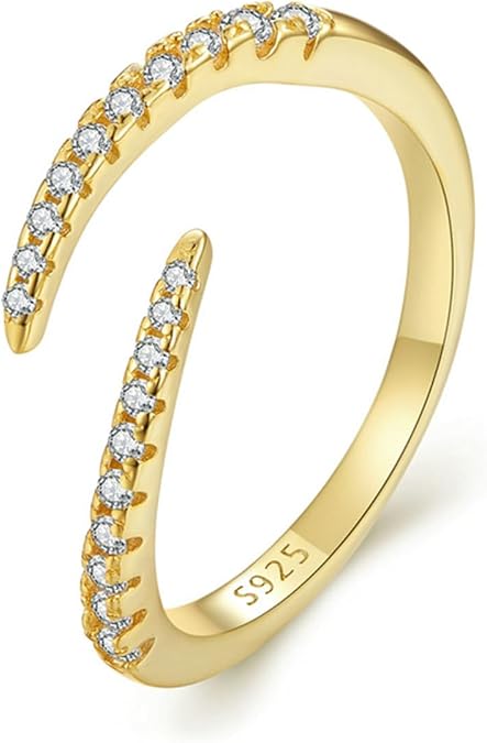 BISAER 925 Sterling Silver Rings 14K White gold and Yellow gold Plated Cubic Zirconia Open Twist Eternity Band for Women