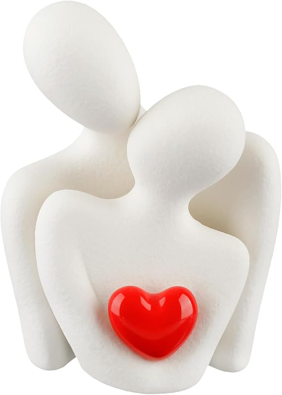 Romantic Couple Statue,Abstract Sculpture Figurines for Living Room,Couple Hugging Ornament for Wedding,Anniversar,Home Decor(Red Heart)