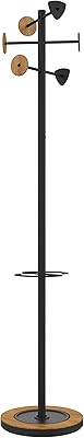 Unilux Bora Bamboo Standing Coat Rack Black  Bamboo 6 Coat Hooks Umbrella Holder and Drip Tray