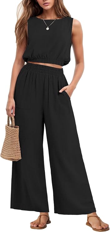 GRECERELLE Two Piece Sets for Women Summer Crop Top Wide Leg Pants 2026