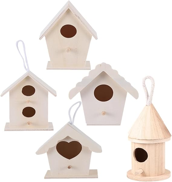 EXCEART DIY Wooden Bird Nest Ornament 3D Paintable Unfinished Birdhouse Craft Kit for Home Garden Decoration 3X4X4.3 Inch