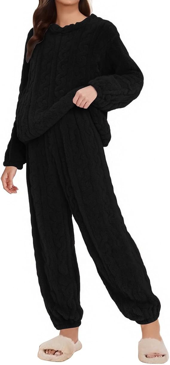 Fleece Pajamas Sets for Women Fall Winter Warm Soft Flannel 2 Piece Lounge Wear Ladies Cute Pius Size Fuzzy Sleepwear