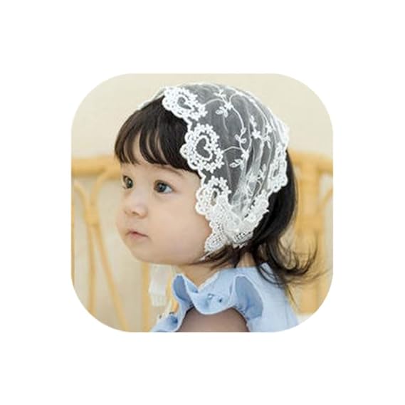 Baby Girls Lacy Bow Headband Soft Breathable Lace Hairband for Toddlers Infant Baptism Christening Beanie Cap Wide Turban Wedding Party Shower Gifts (Style 7)