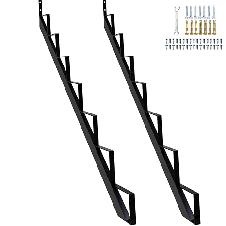 Heavy Duty Steel Stair Riser 7 Step, Metal Stair Stringer for Deck Height 58 inches, Stair Step Riser for Porch Step Outside Stairs(2Pack