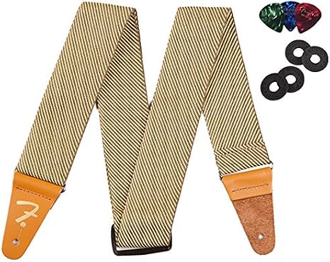 Fender Premium Guitar Strap - Vintage Tweed Bundle with Black Red Strap Blocks and Picks