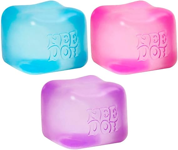 Schylling Needoh Nice Cube Sensory Toy with a Super Solid Squish Always Returns to Its Square Shape Colours May Vary Pack of 3