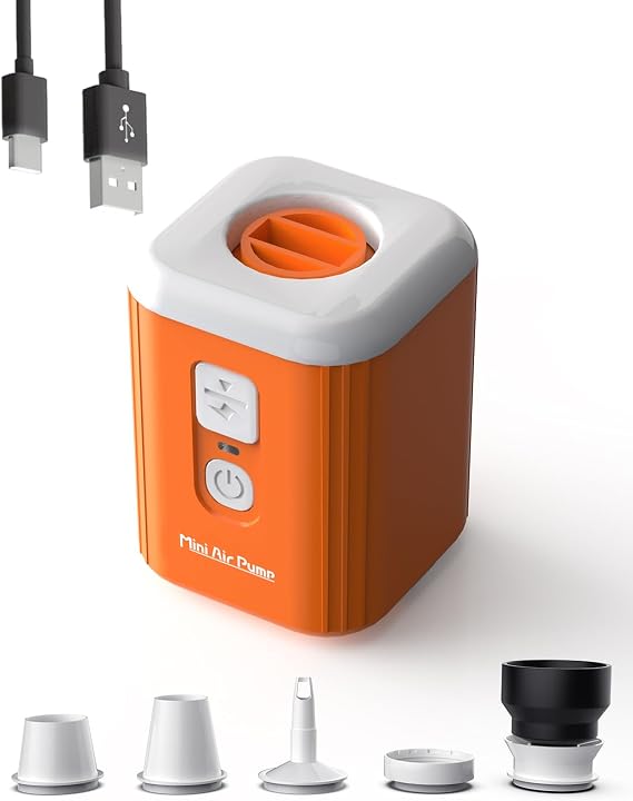 Portable Air Pump for Inflatables: Mini Air Pump with 1600mAh Battery & Camping Light - Rechargeable Electric Pump for Vacuum Storage Bags, Air