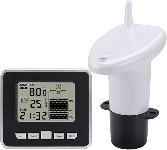 Smoostart Ultrasonic Liquid Sensor,Ultrasonic Water Tank Liquid Depth Level Meter Sensor With Temperature Display,3.3 Inch Led Display