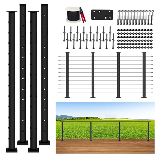 15FT 42 Complete Black Cable Railing Post Kit 4 line Post Kit -Cable Railing System for Deck Easy DIY No Handrail