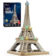 CubicFun 3D Puzzle for Adults Eiffel Tower with Shining LED Lights, Romantic Paris Architecture Model Building Kits Decor, Gift for Women Men, 84 Pieces
