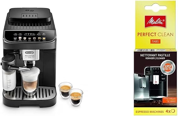 De'Longhi Magnifica Evo ECAM 292.81.B Fully Automatic Coffee Machine with LatteCrema Milk System & Melitta 178599 Perfect Clean Cleaning Tabs for Fully Automatic Coffee Machines and Espresso Machines 4 Tabs