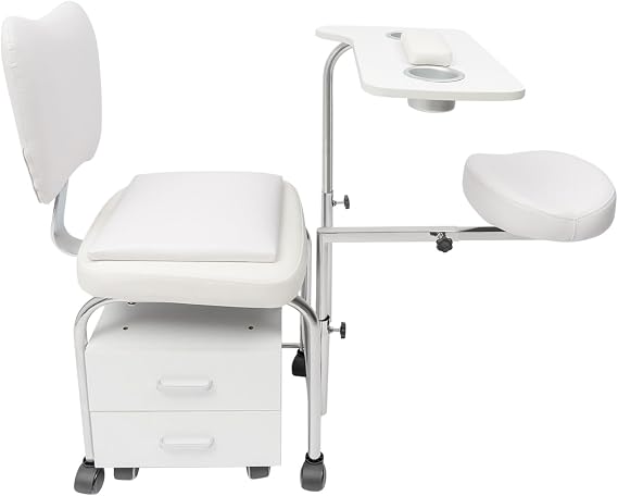 35.43 Inch Manicure Pedicure Chair Nail Table, Adjustable Nail Desk Workstation with Rolling Wheels Drawers, Nail Table Professional Trolley, for Nail Tech Home Beauty Salon Nail Salon