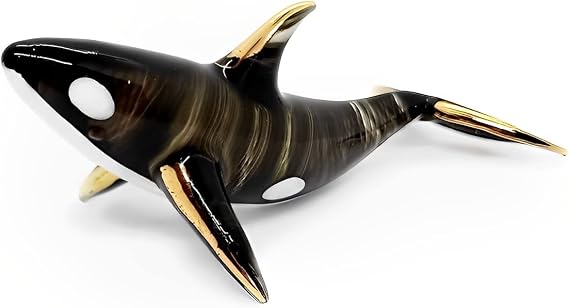 WitnyStore 312" Black White Looking Up Orca Killer Whale Artistic Blown Glass Figurine Premium Statue Tabletop Decoration Unique Collectible for Adult Collectors Handcrafted Elegant Home Room Decor