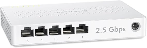 BrosTrend 5 Port 2.5Gb Switch Unmanaged for PC, Game Consoles, NAS, Server | 2.5 Gigabit Ethernet Switch Multi-Gigabit Plug & Play for Gaming, Fanless Quiet, Desktop / Wall Mount, Lifetime Protection