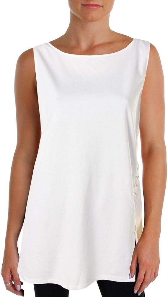 LAUREN RALPH LAUREN Womens Stretch Lace Up Tank Top Ivory XL