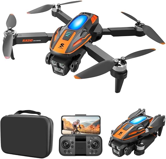 Brushless Motor Drone with Camera, 4K HD Camera Foldable FPV Drone, RC Quadcopter with Obstacle Avoidance, Optical Flow Positioning, 3D Flips, Headless Mode, Trajectory Flight