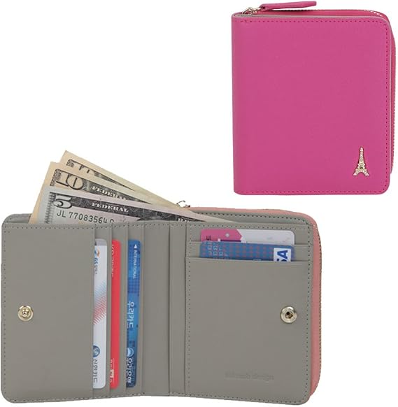 Women's Genuine Leather Zip-around Half Card Case Coin Wallet