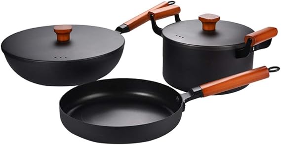 Pots and Pans 3 PC Household Iron Pot Cooking Soup Pot Sturdy Fine Iron Pot Uncoated Non-Stick Cookware for Store Camping Kitchen Home Kitchen Supplies vision