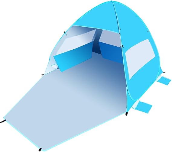 Geekman Beach Tent, UPF 50+ Pop Up Beach Tent Fits 2 Person, Windproof Beach Tent Sun Shelter, Lightweight & Portable Shade Tent for Outdoor Activities, Beach Tent with Storage Bag, Light Blue