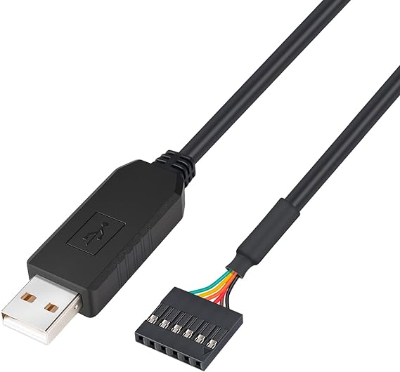 DTECH USB to TTL Serial 5V Adapter Cable with FTDI FT232RL Chip 6 Pin 0.1 inch Pitch Female Socket Header UART IC Windows 11 10 8 7 Linux MAC OS (6ft, Black)