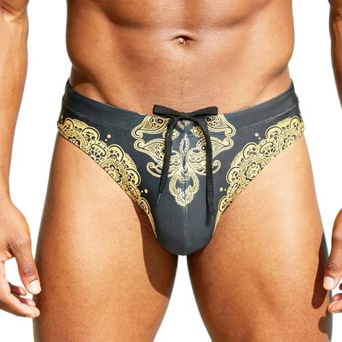 Mens Quick Dry Thong Swimsuit with Pouch Low Rise Drawstring Swim Bikini Briefs for Beach Pool Resort