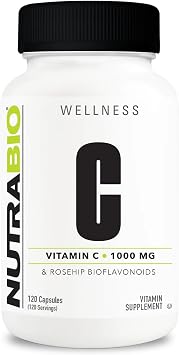NutraBio Vitamin C with Rose Hips - Supports Healthy Bones, Teeth and Gums, Immune Function - No Fillers or Excipients - (120 Capsules, 1000mg of Vitamin C per Capsule)