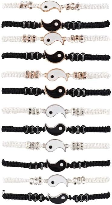 Pingyongchang 12 PCS Set Yin Yang Friend Couple Bracelets Adjustable Waterproof Handmade Cord Relationship Bracelets for Friendship Relationship Boyfriend Girlfriend, 4 * 3 Pieces Totall