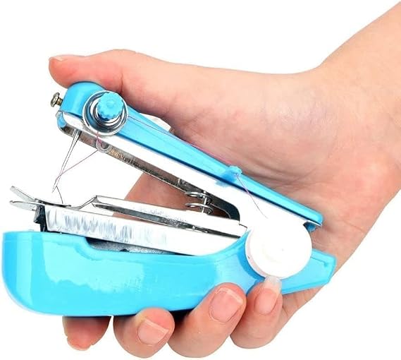 Blue Handheld Sewing Machine, Portable Mini Manual Sewing Machines Handy Needlework Tool Mini Sewer Machine Hand Stitcher Sewing Machine Embroidery Machines